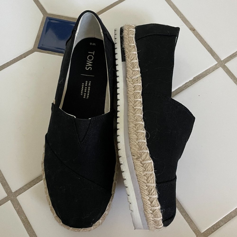 Toms Black & Twine Alpargata Espadrille Platform Shoes